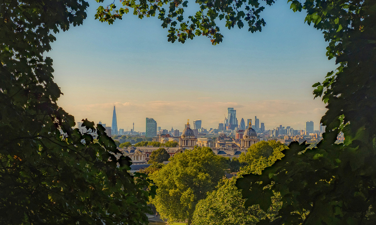 Leaves form a heart around Greenwich in Greenwich Park